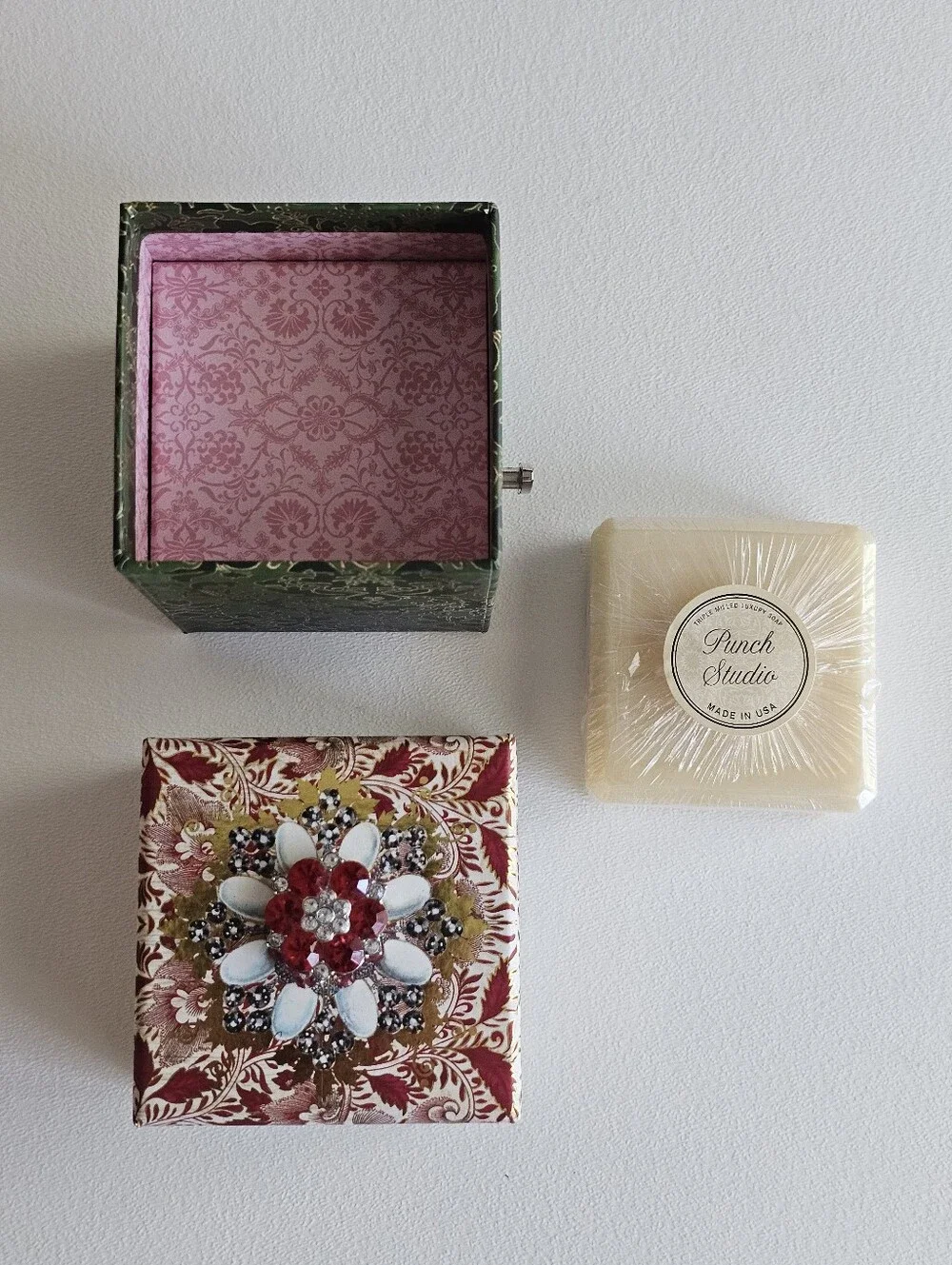 Punch Studio Rose Soap Keepsake Box Gift Set Jeweled Decorative Box NEW